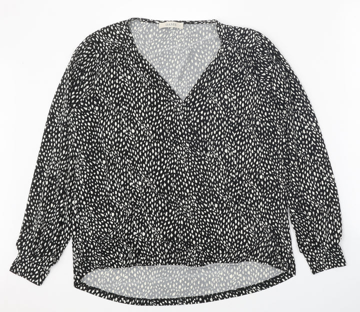Oasis Womens Black Geometric Polyester Basic Blouse Size S V-Neck