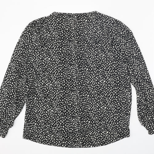Oasis Womens Black Geometric Polyester Basic Blouse Size S V-Neck