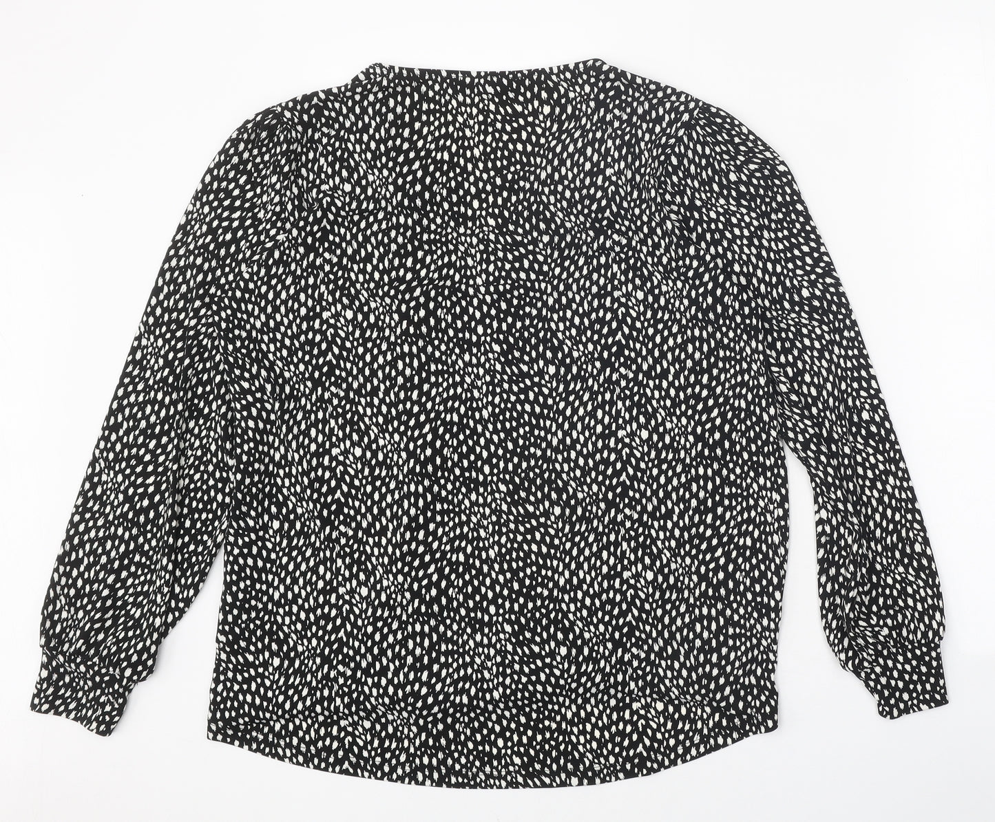 Oasis Womens Black Geometric Polyester Basic Blouse Size S V-Neck