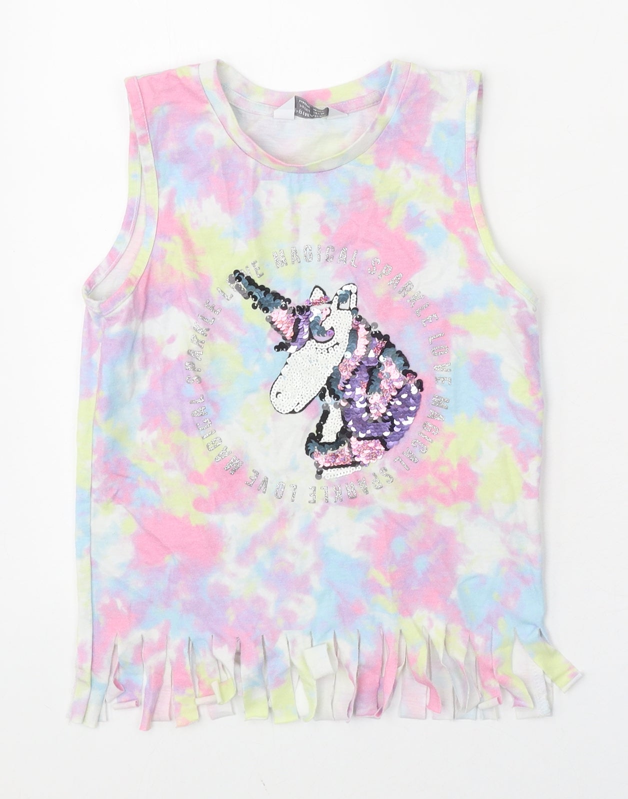 Primark Girls Multicoloured Geometric Polyester Basic Tank Size 7-8 Years Round Neck Pullover - Unicorn Pattern