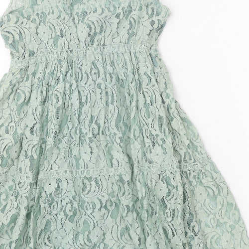 New Look Womens Green Cotton Skater Dress Size 8 Scoop Neck Pullover