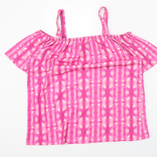 Papaya Womens Pink Geometric Polyester Basic Blouse Size 14 Square Neck - Cold Shoulder