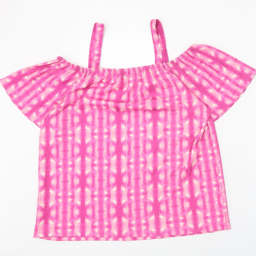 Papaya Womens Pink Geometric Polyester Basic Blouse Size 14 Square Neck - Cold Shoulder