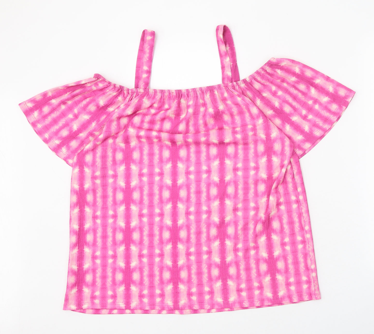 Papaya Womens Pink Geometric Polyester Basic Blouse Size 14 Square Neck - Cold Shoulder