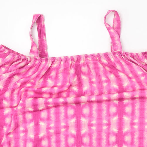 Papaya Womens Pink Geometric Polyester Basic Blouse Size 14 Square Neck - Cold Shoulder