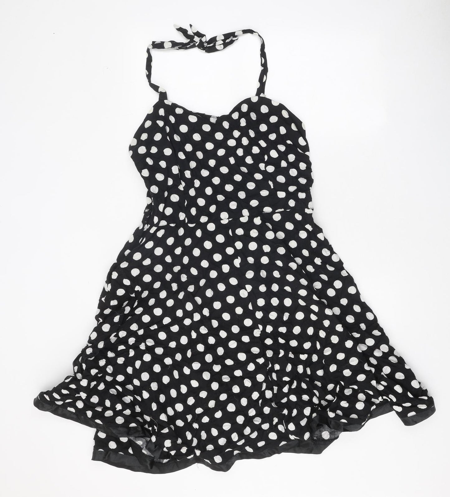 Amelia Womens Black Polka Dot 100% Cotton Skater Dress Size 18 Halter Pullover