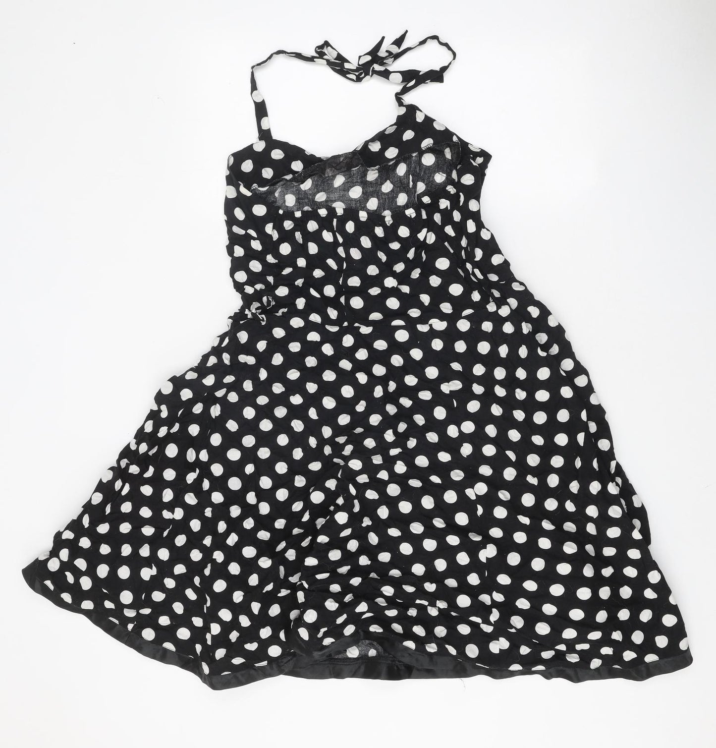 Amelia Womens Black Polka Dot 100% Cotton Skater Dress Size 18 Halter Pullover