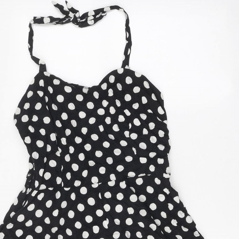 Amelia Womens Black Polka Dot 100% Cotton Skater Dress Size 18 Halter Pullover