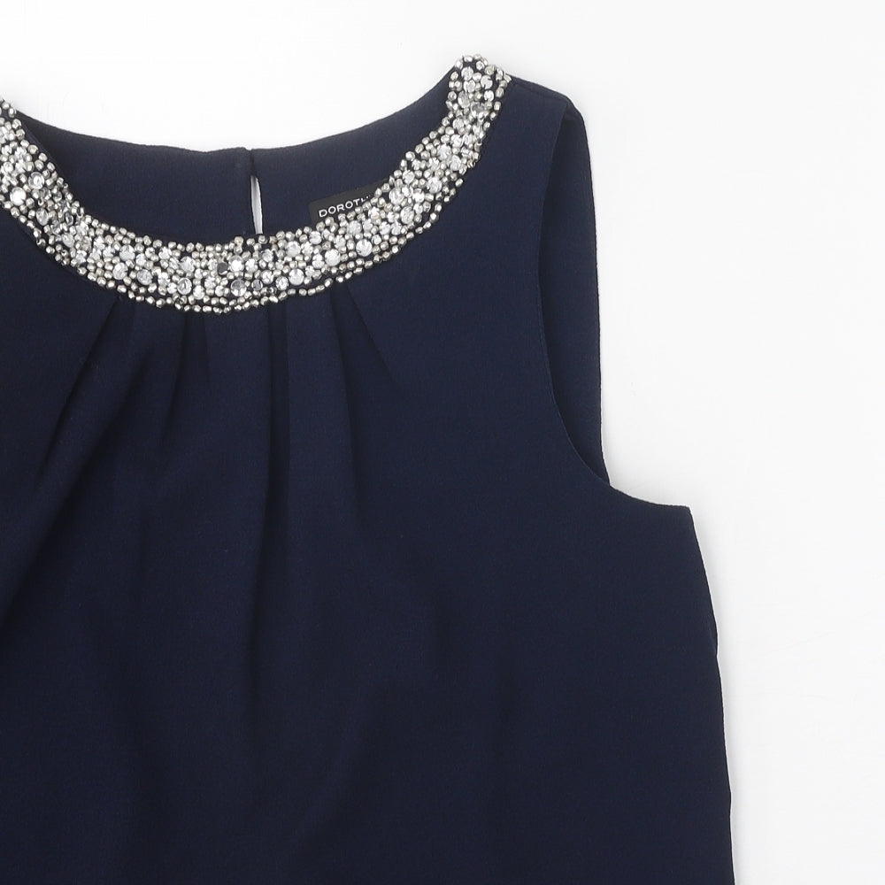 Dorothy Perkins Womens Blue Elastane Basic Blouse Size 14 Boat Neck