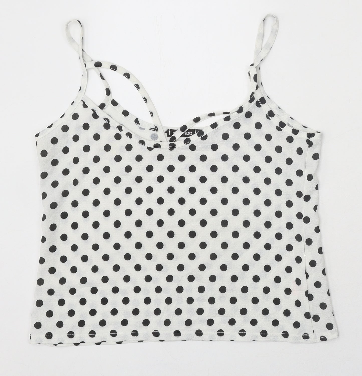 Boohoo Womens White Polka Dot Polyester Cropped Tank Size 10 Round Neck