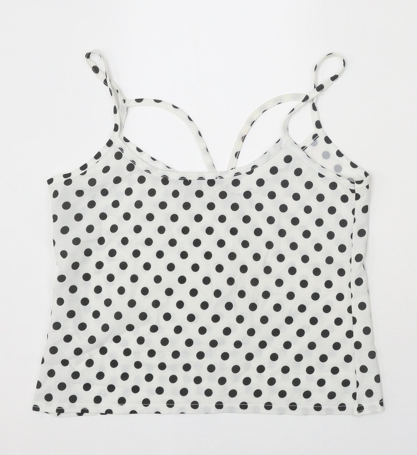Boohoo Womens White Polka Dot Polyester Cropped Tank Size 10 Round Neck