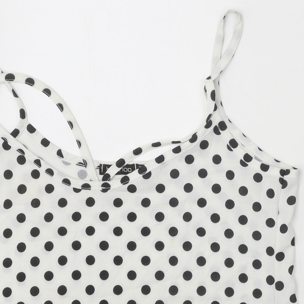 Boohoo Womens White Polka Dot Polyester Cropped Tank Size 10 Round Neck