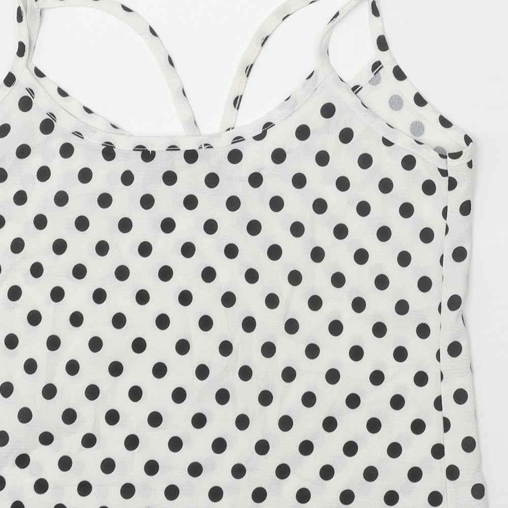 Boohoo Womens White Polka Dot Polyester Cropped Tank Size 10 Round Neck