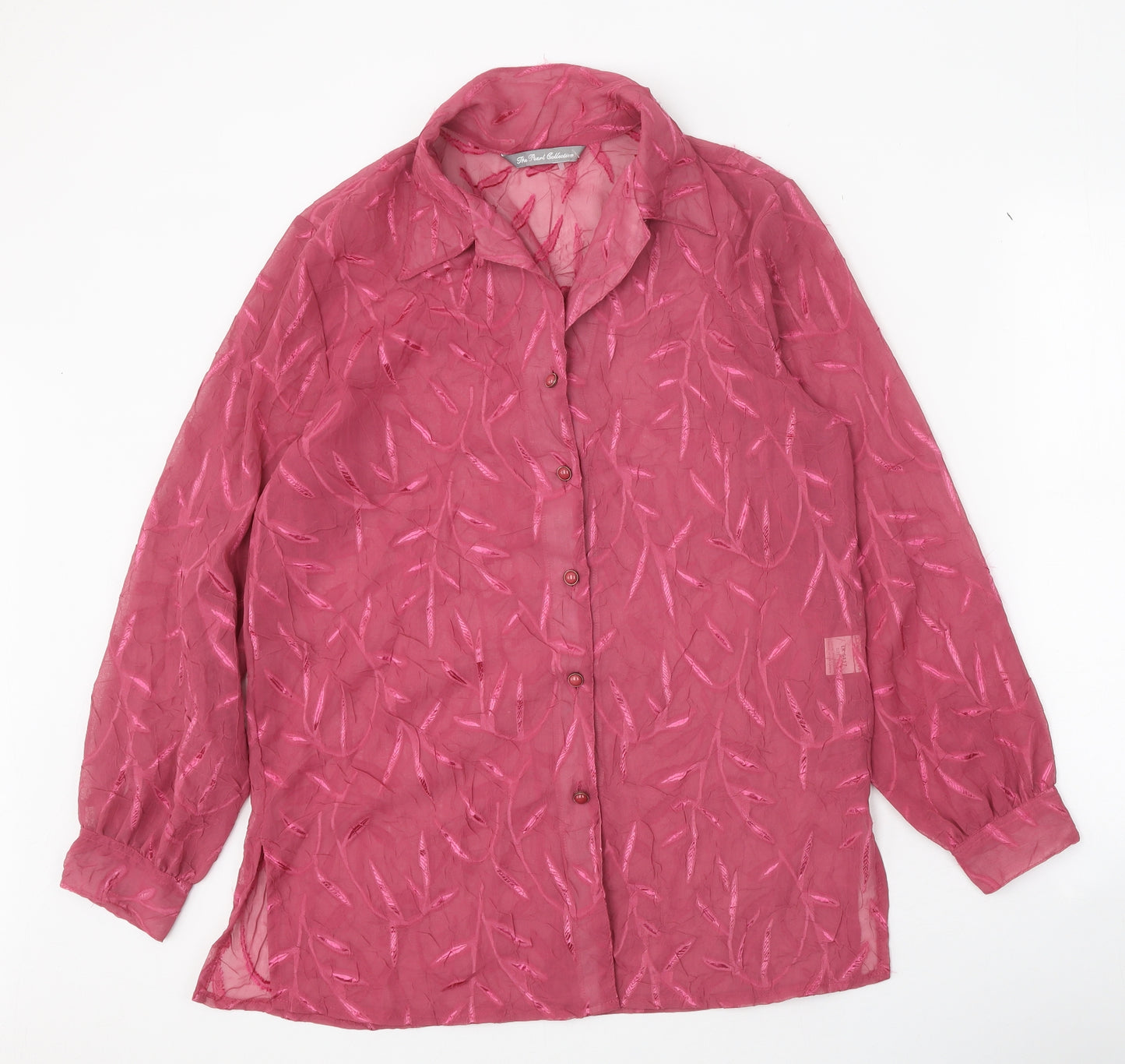 The Pearl Collection Womens Pink Geometric Polyester Basic Button-Up Size 12 V-Neck