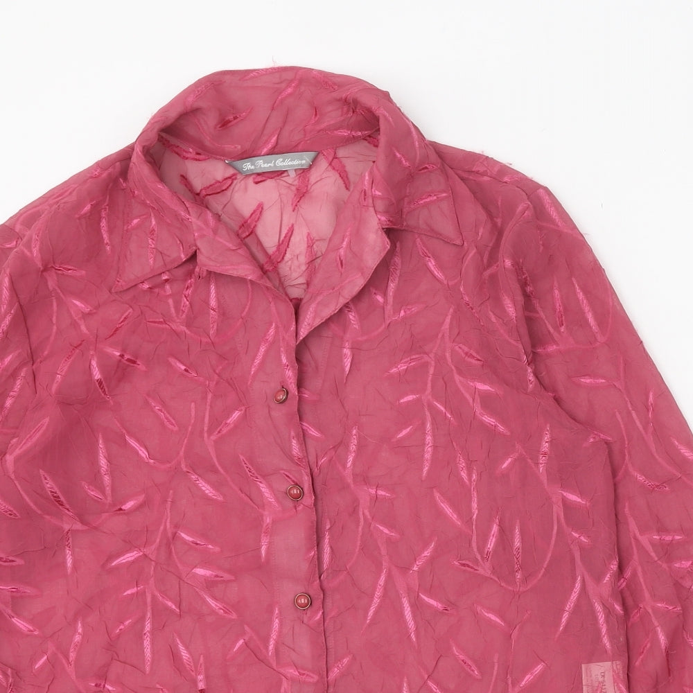 The Pearl Collection Womens Pink Geometric Polyester Basic Button-Up Size 12 V-Neck