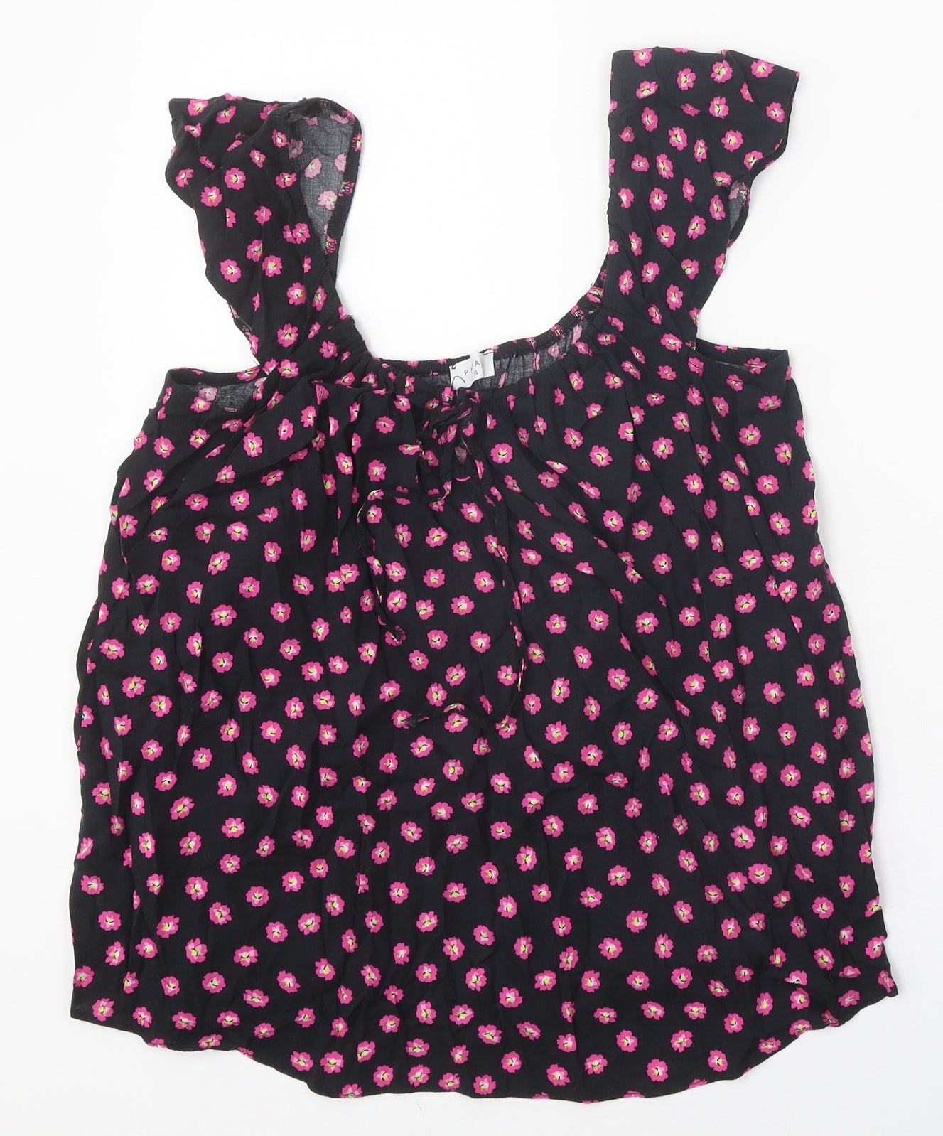 Papaya Womens Black Geometric Viscose Basic Tank Size 14 Off the Shoulder