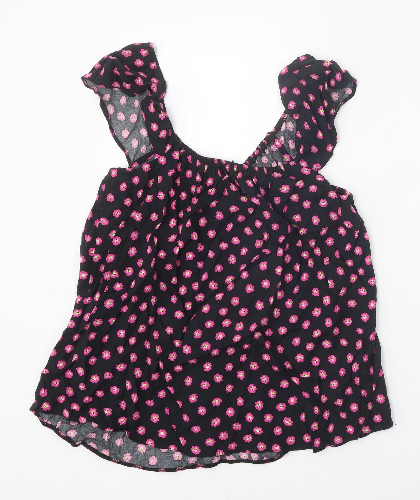 Papaya Womens Black Geometric Viscose Basic Tank Size 14 Off the Shoulder