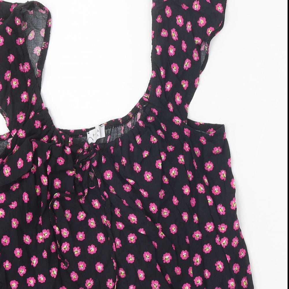 Papaya Womens Black Geometric Viscose Basic Tank Size 14 Off the Shoulder