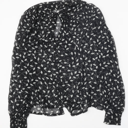 Atmosphere Womens Black Geometric Polyester Basic Button-Up Size 10 V-Neck