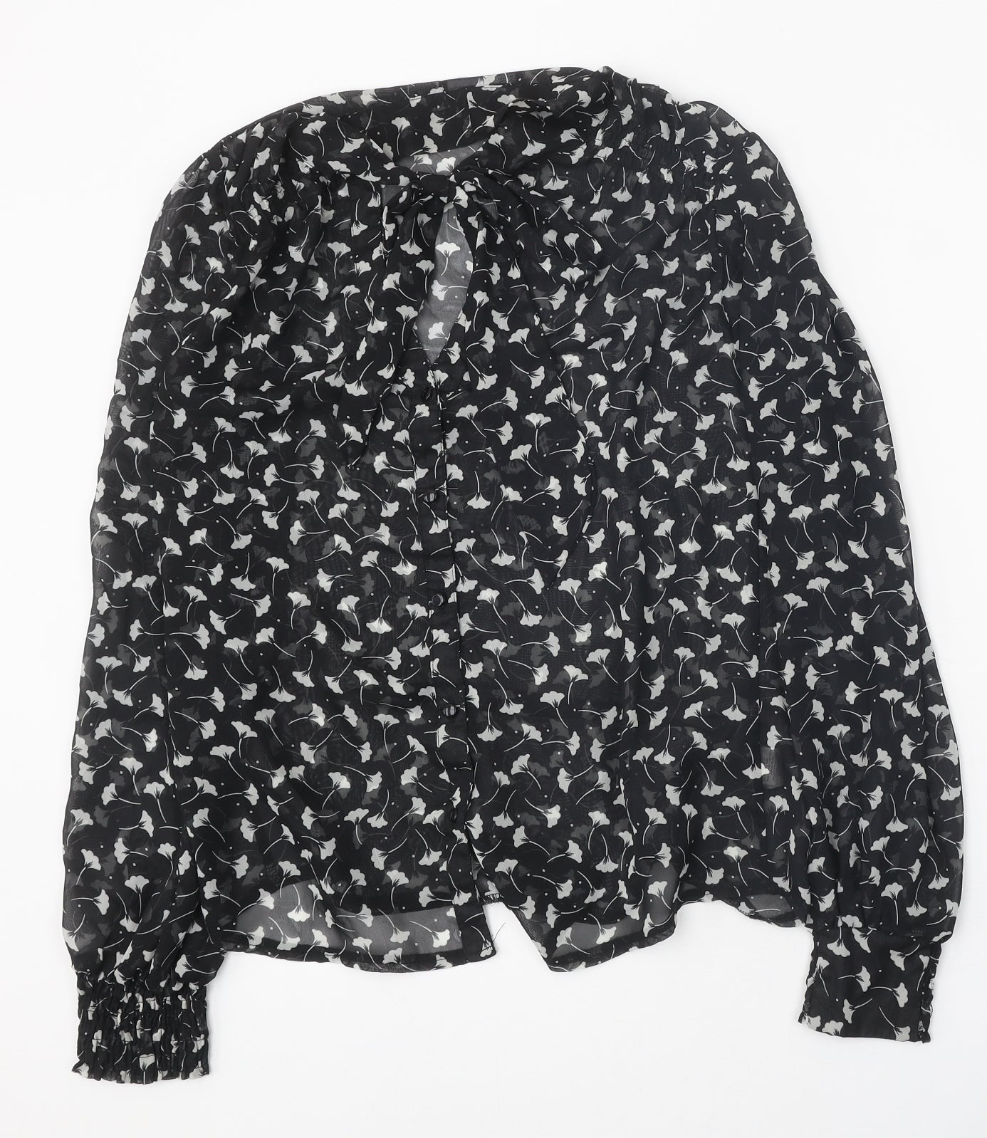 Atmosphere Womens Black Geometric Polyester Basic Button-Up Size 10 V-Neck