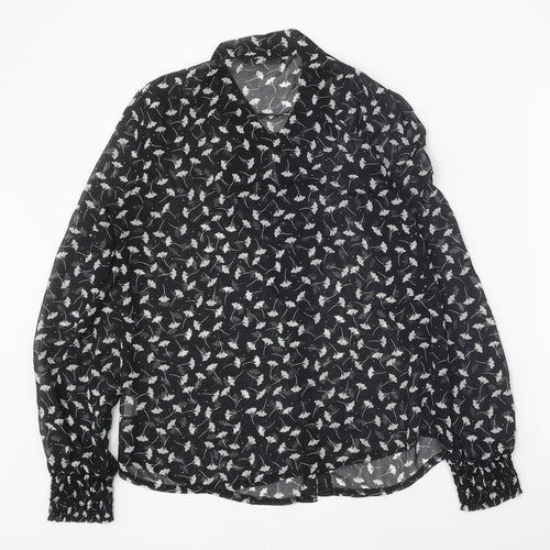 Atmosphere Womens Black Geometric Polyester Basic Button-Up Size 10 V-Neck