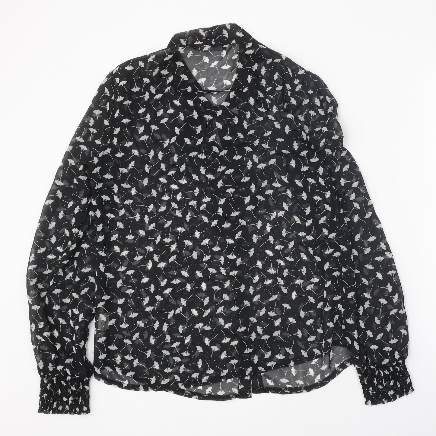 Atmosphere Womens Black Geometric Polyester Basic Button-Up Size 10 V-Neck