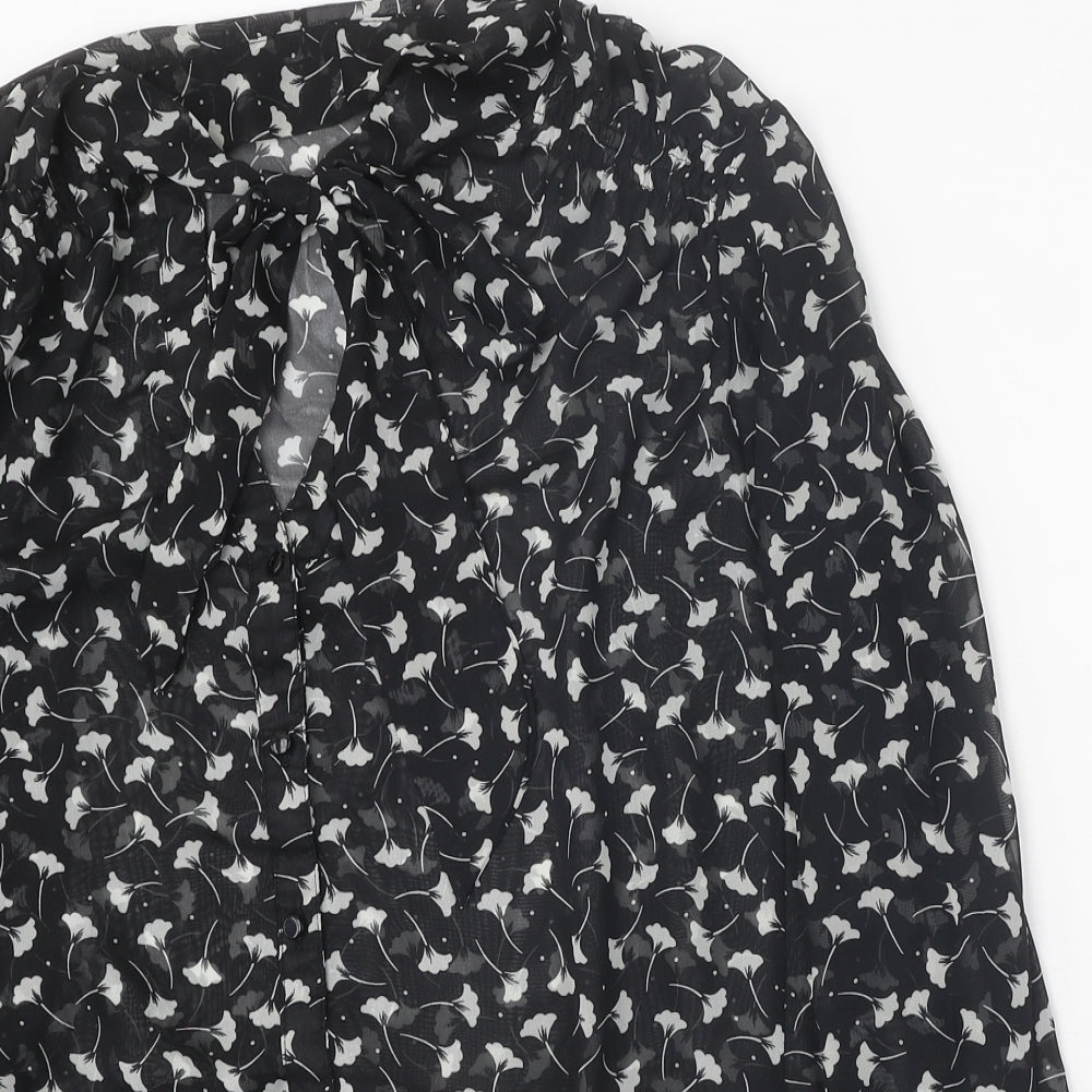 Atmosphere Womens Black Geometric Polyester Basic Button-Up Size 10 V-Neck