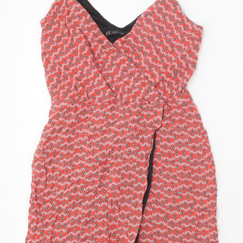 Trafaluc Womens Red Geometric Viscose Mini Size XS V-Neck Pullover