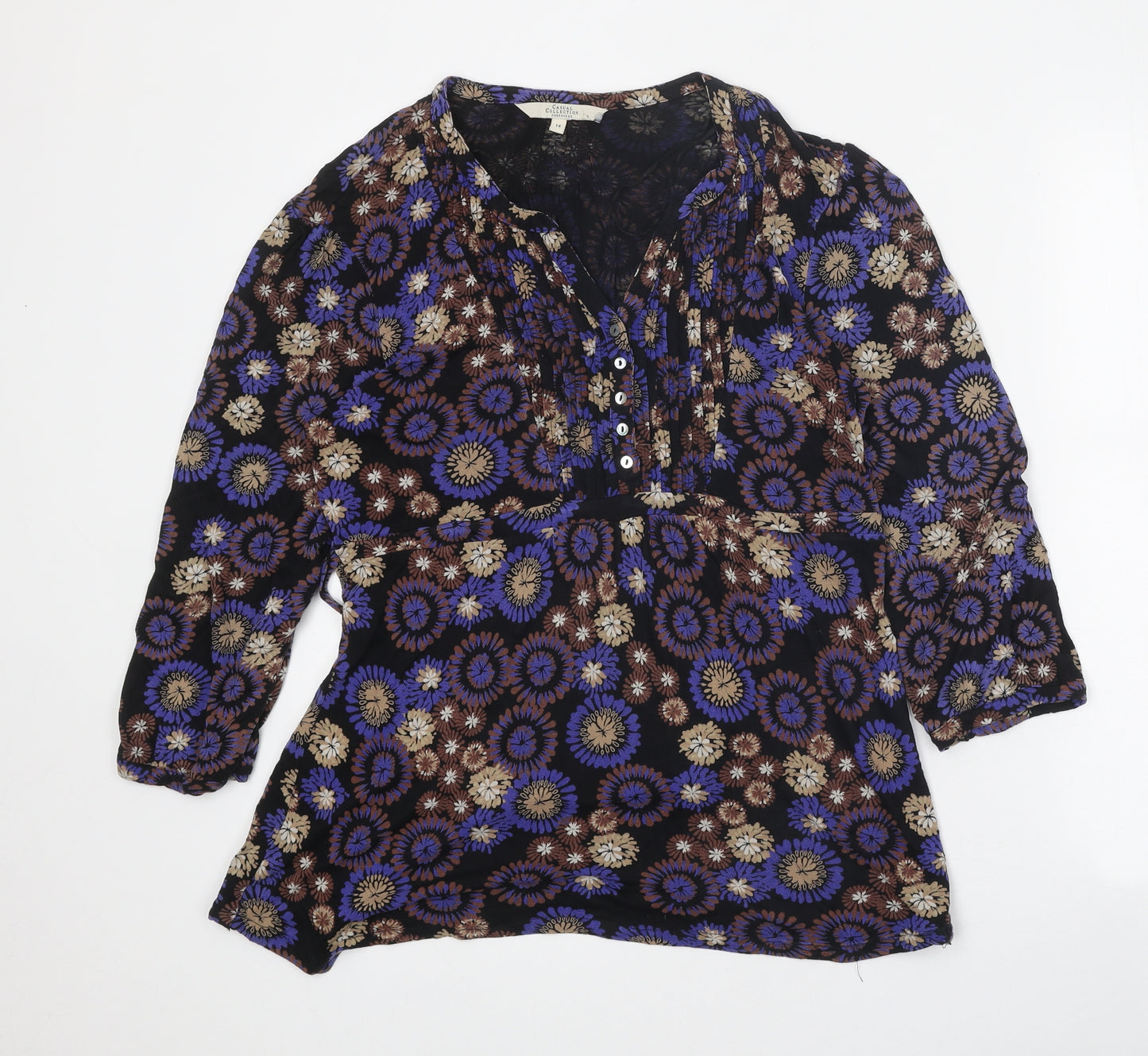 Debenhams Womens Multicoloured Geometric Polyester Basic Blouse Size 14 V-Neck