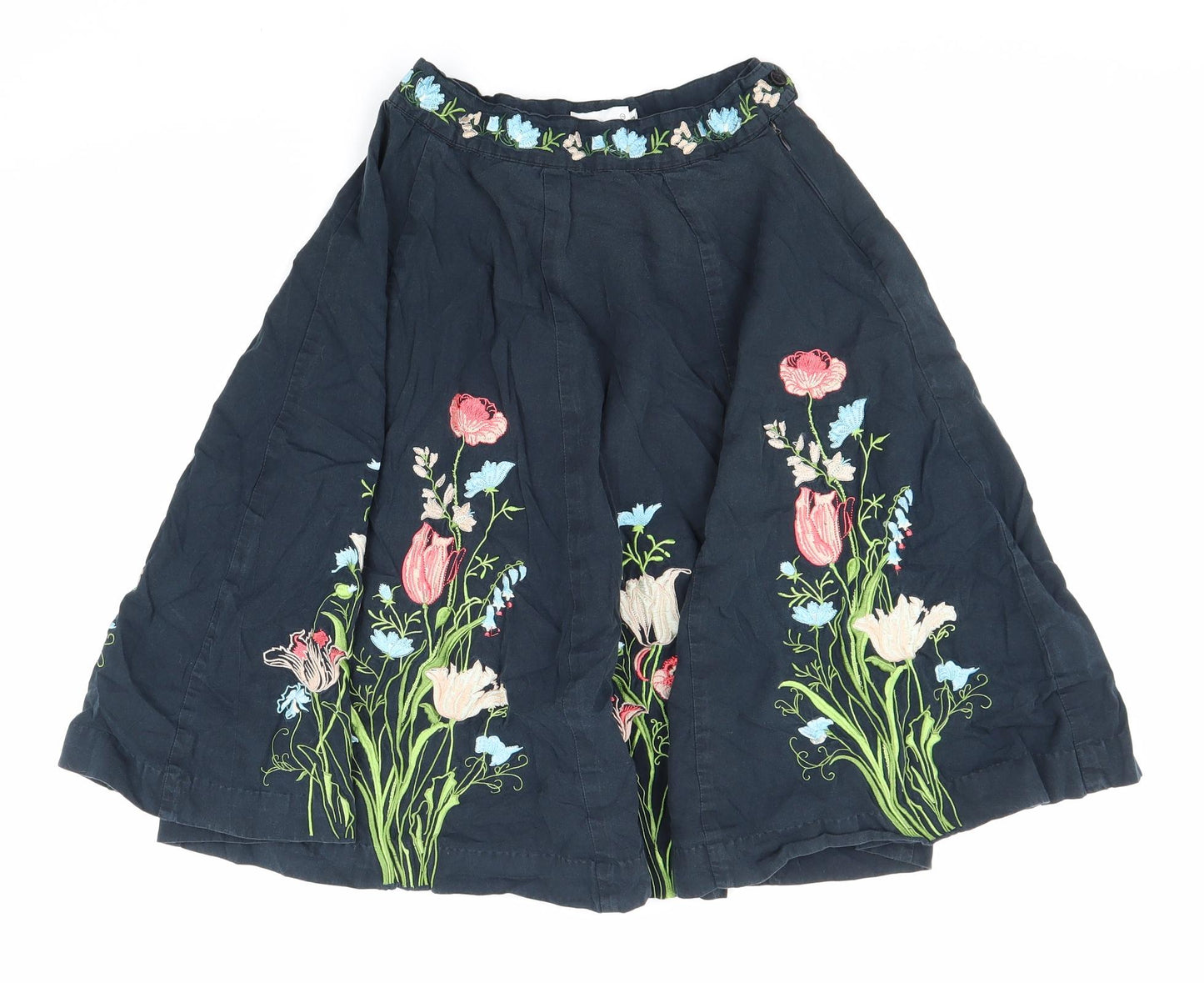 Miss Posh Womens Blue Floral Cotton Flare Skirt Size 8 Zip
