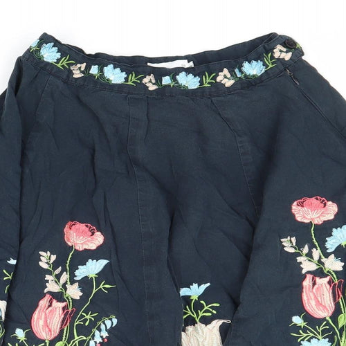Miss Posh Womens Blue Floral Cotton Flare Skirt Size 8 Zip