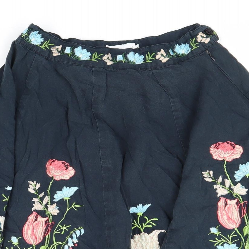 Miss Posh Womens Blue Floral Cotton Flare Skirt Size 8 Zip
