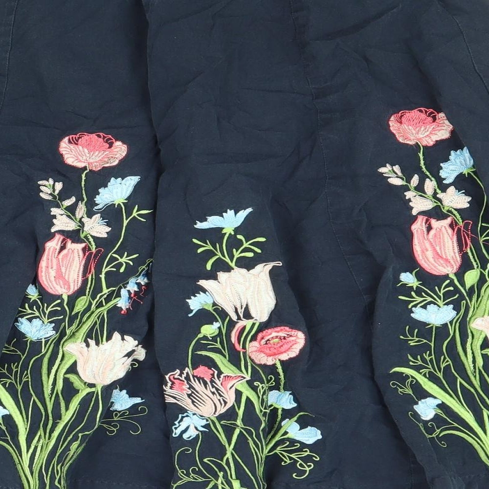 Miss Posh Womens Blue Floral Cotton Flare Skirt Size 8 Zip