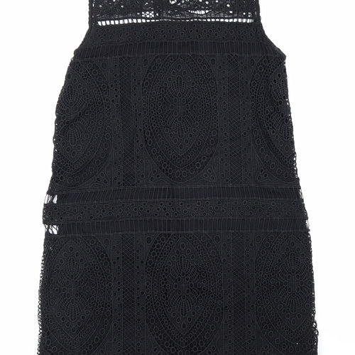 MNG Womens Black Polyester Sheath Size S Mock Neck Button