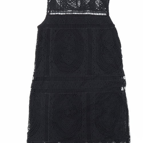 MNG Womens Black Polyester Sheath Size S Mock Neck Button