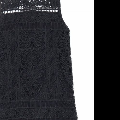MNG Womens Black Polyester Sheath Size S Mock Neck Button