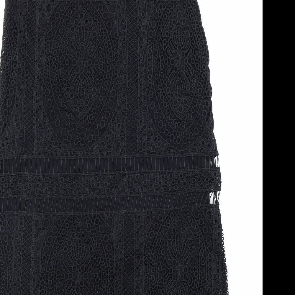 MNG Womens Black Polyester Sheath Size S Mock Neck Button