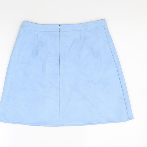 Missguided Womens Blue Polyester A-Line Skirt Size 10 Zip