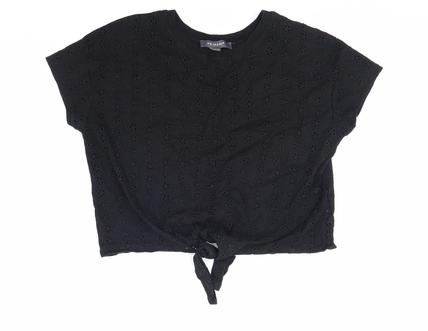 Primark Womens Black 100% Cotton Basic Blouse Size 10 Round Neck