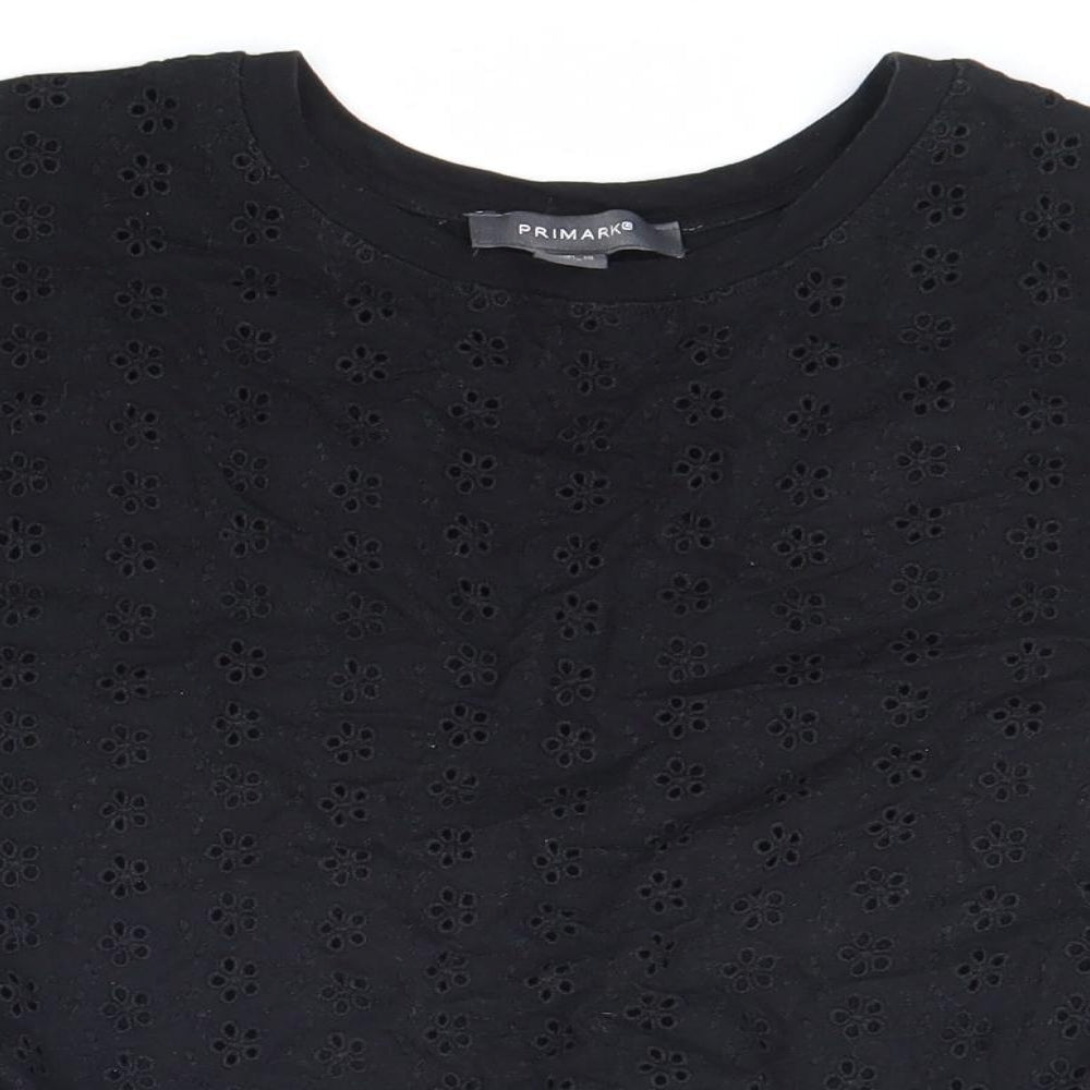 Primark Womens Black 100% Cotton Basic Blouse Size 10 Round Neck