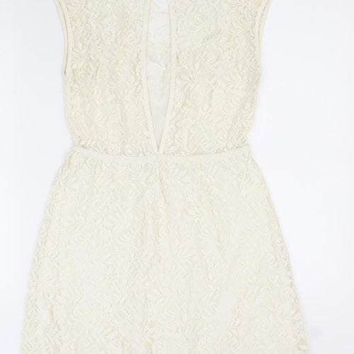 Zara Womens White Cotton Pencil Dress Size S Round Neck Button