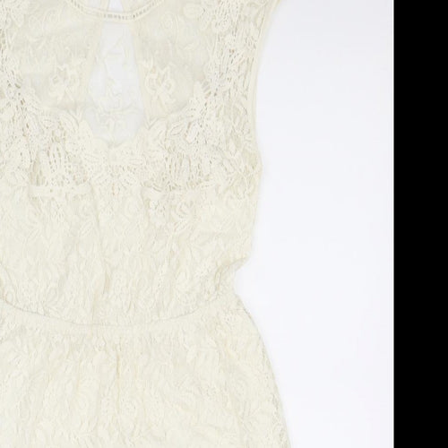 Zara Womens White Cotton Pencil Dress Size S Round Neck Button