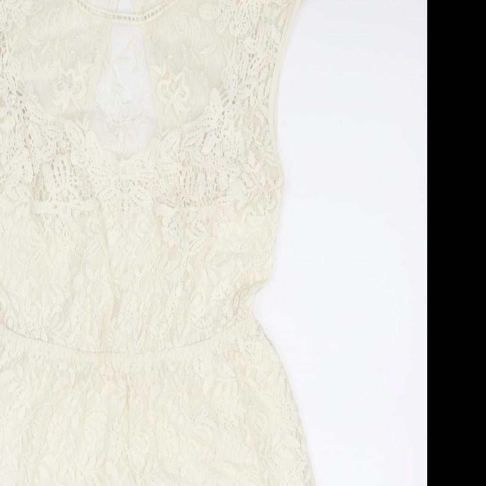 Zara Womens White Cotton Pencil Dress Size S Round Neck Button