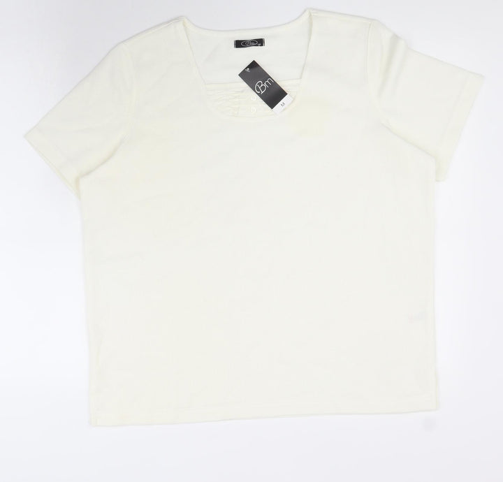 BM Womens White Polyester Basic T-Shirt Size M Scoop Neck