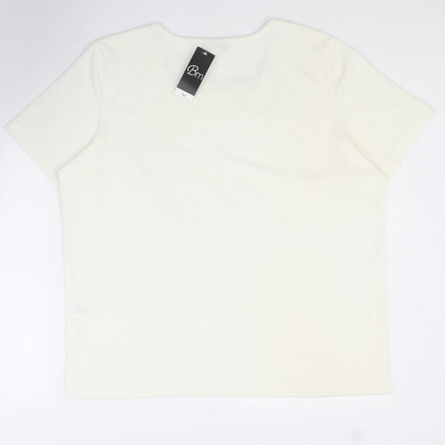 BM Womens White Polyester Basic T-Shirt Size M Scoop Neck