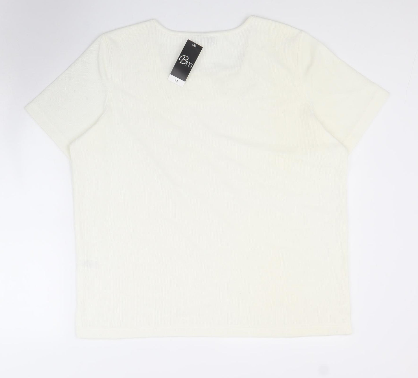 BM Womens White Polyester Basic T-Shirt Size M Scoop Neck