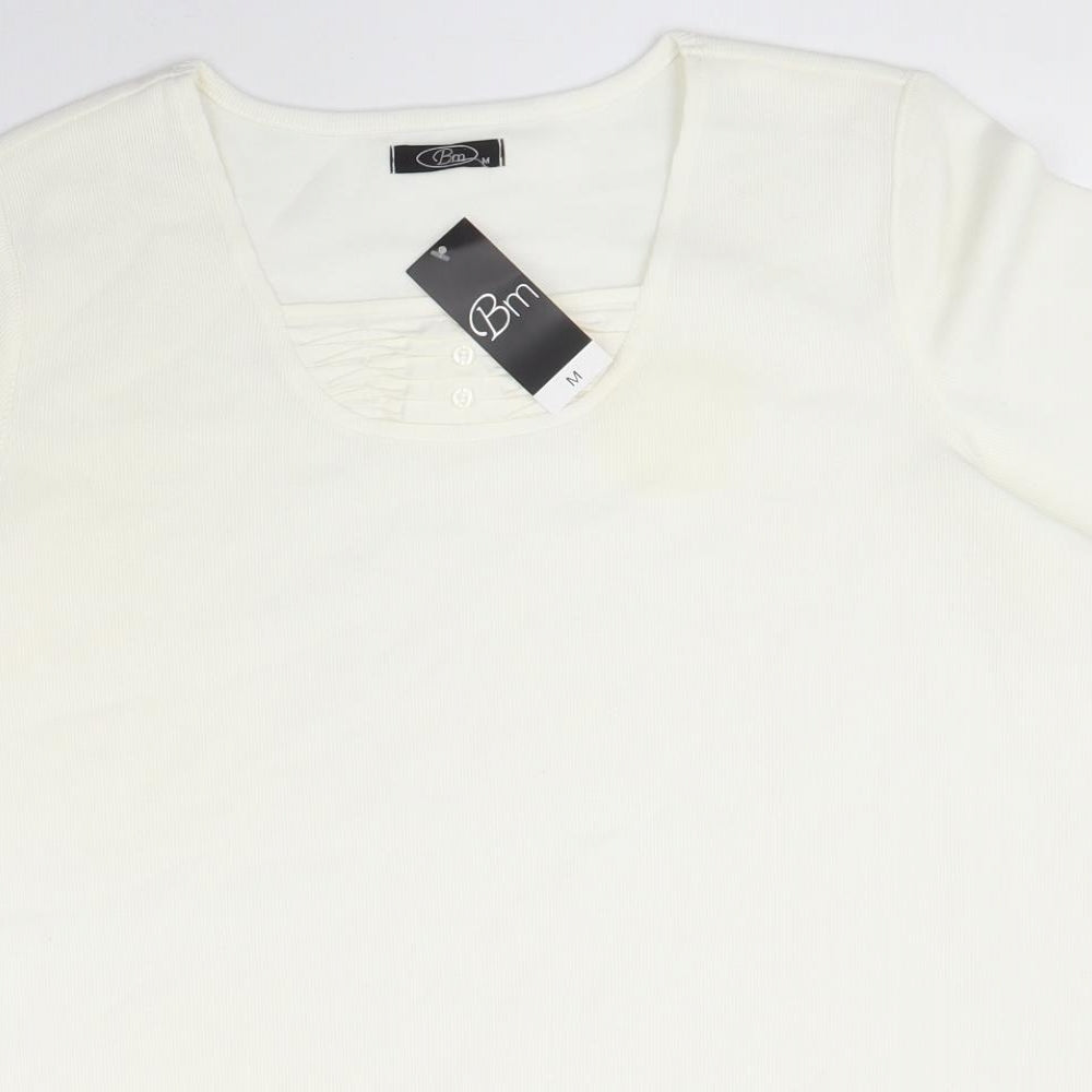 BM Womens White Polyester Basic T-Shirt Size M Scoop Neck