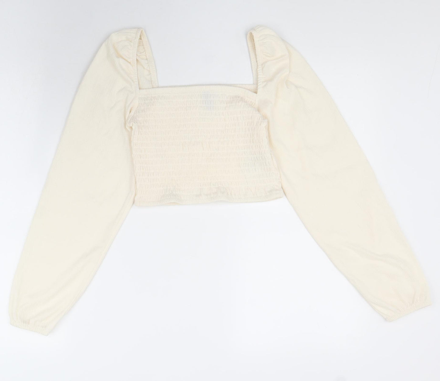 H&M Womens Beige Polyester Cropped Blouse Size S Square Neck