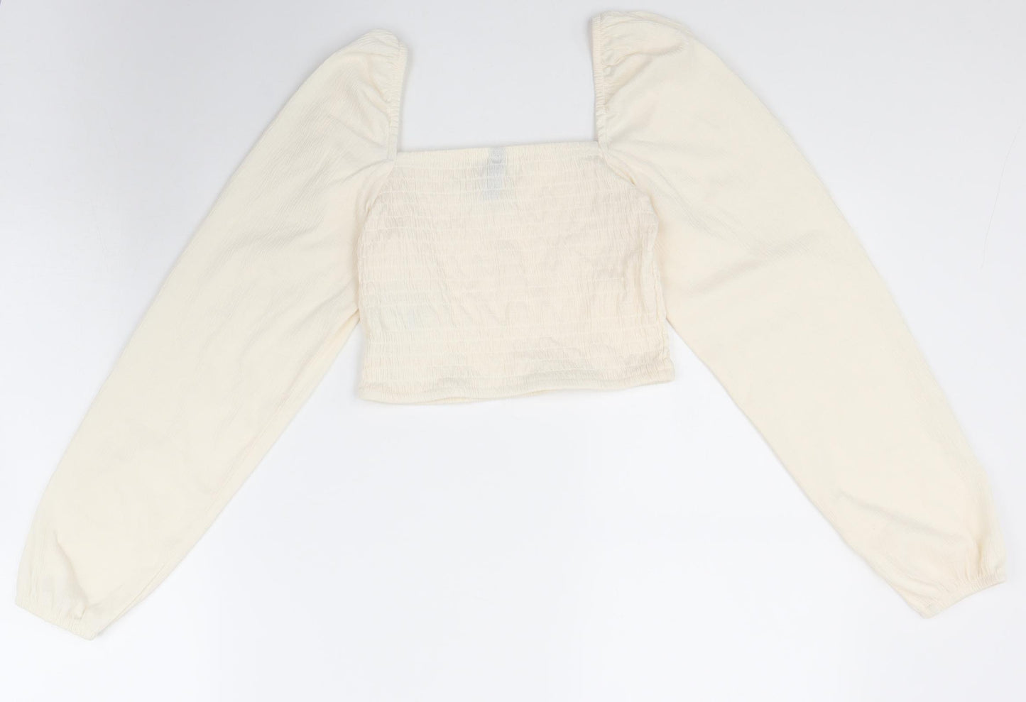 H&M Womens Beige Polyester Cropped Blouse Size S Square Neck