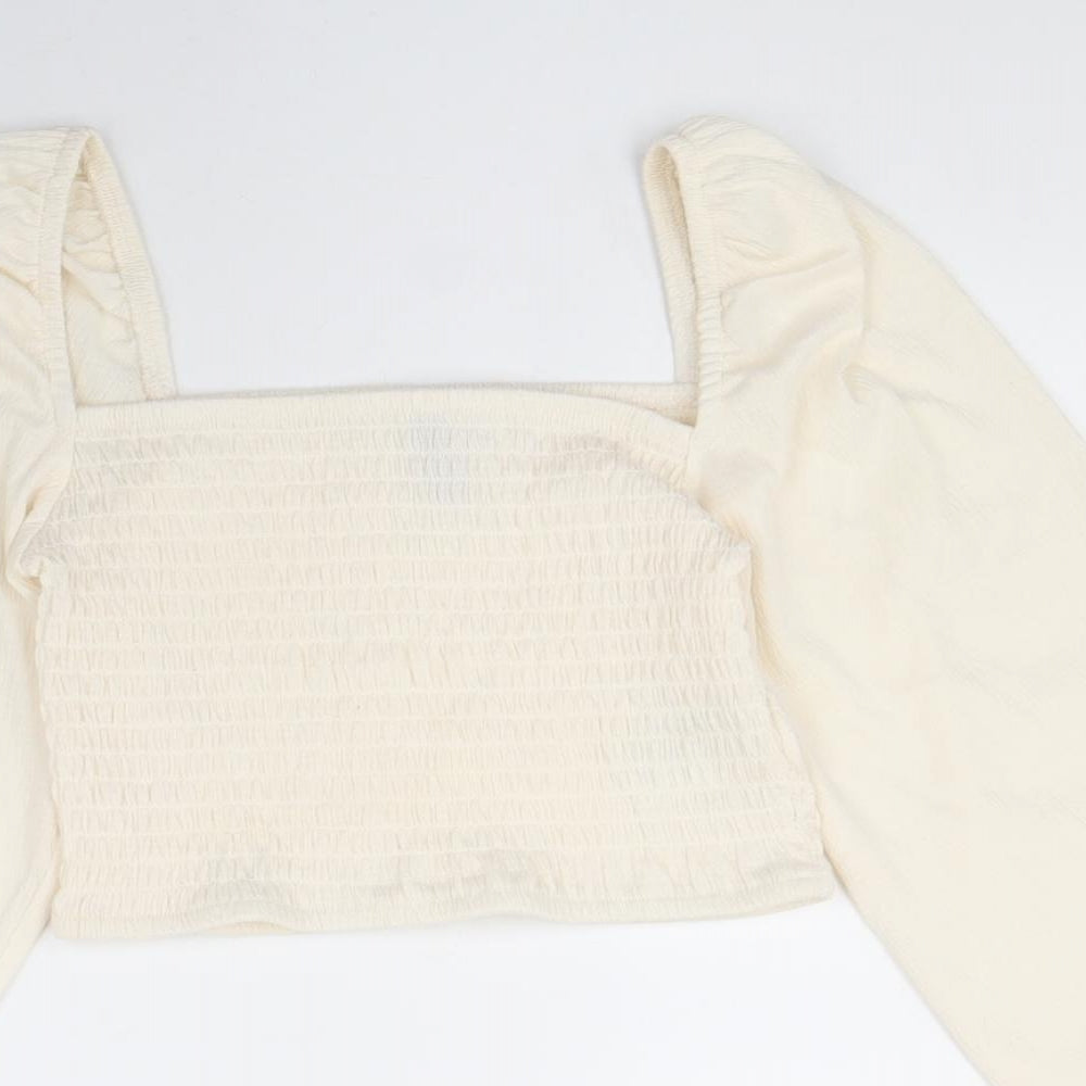 H&M Womens Beige Polyester Cropped Blouse Size S Square Neck